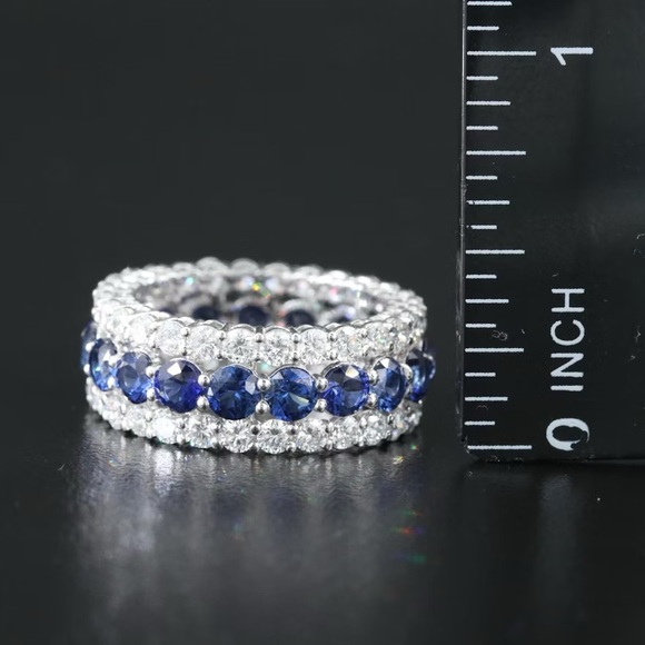 14K 4.40 CTW Sapphire and 2.29 CTW Lab Grown Diamond Eternity Band - Picture 2 of 8